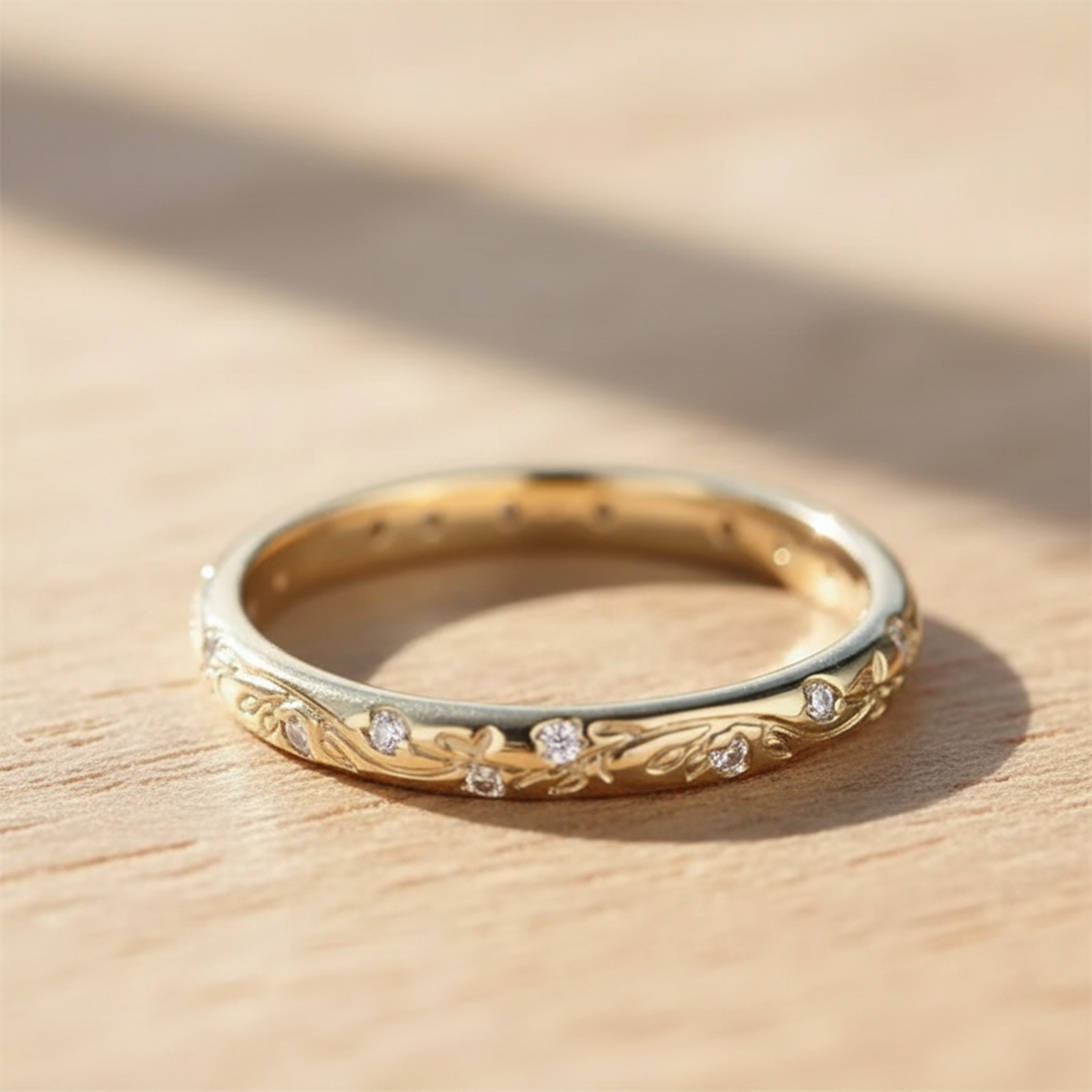 0.11 CT Round Cut Moissanite Engagement Anniversary Band Leaf Motif Band