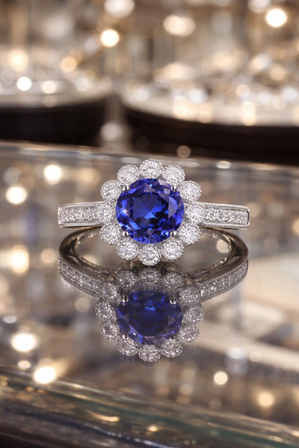 2.80 Ct Round Cut Natural Sapphire & Diamond Wedding Gift Ring 14K White Gold 6