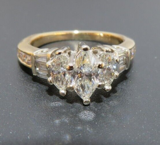 14K 2TONE MARQUISE DIAMOND ENGAGEMENT RING 1.00 tcw SZ 4.5 4.39 grams (G132902)
