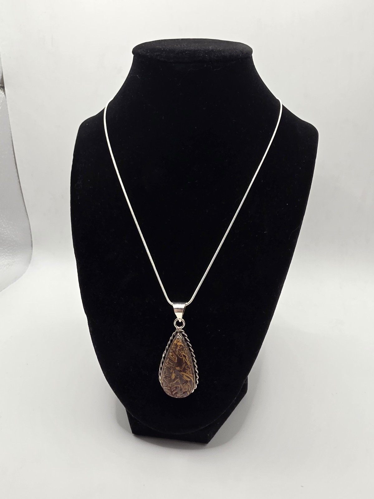 Nw18″ 925 Silver Snake Chain With Mariam Jasper Cabochon Rope Bezel 1.5″ Pendant