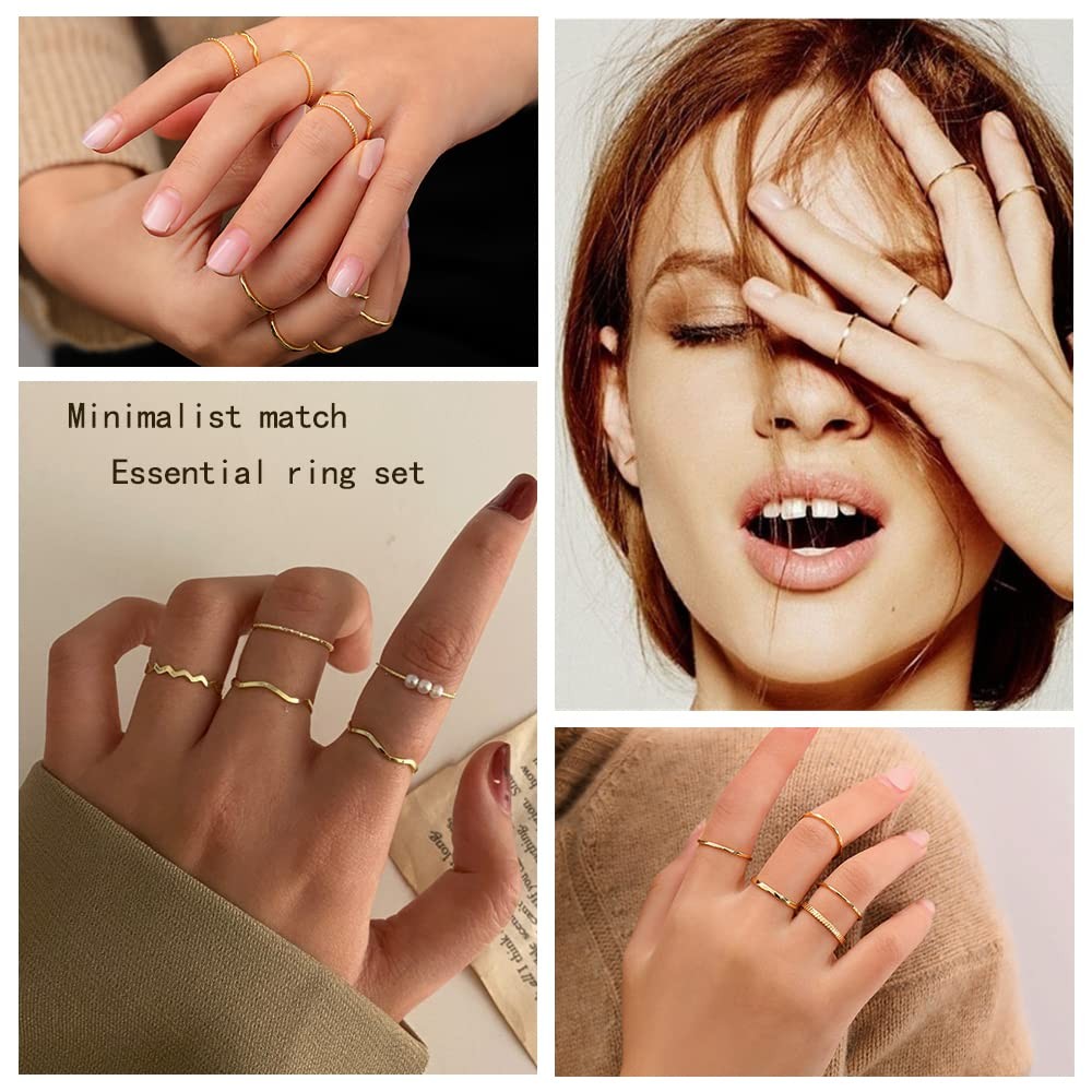 10 Pcs 1-2mm 18K Gold Plated Simple Rings for Women Band Knuckle Stacking Mid…