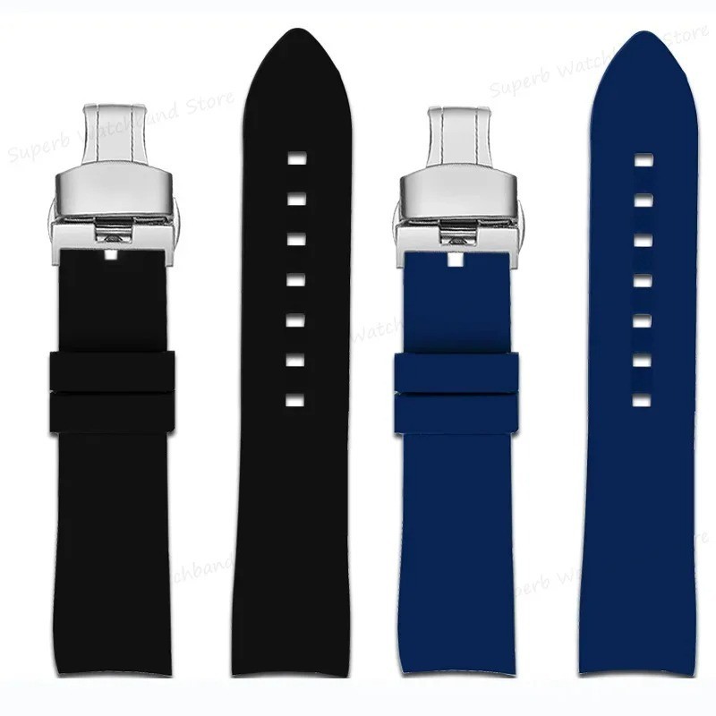 Curved End Silicone Watchband Rubber Strap Butterfly Buckle +CLASP
