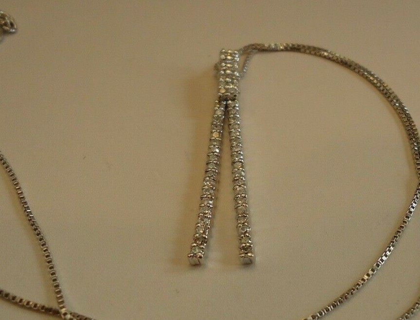 DOUBLE BAR DESIGN NECKLACE PENDANT W/ LAB DIAMONDS/ 925 STERLING SILVER / 18”