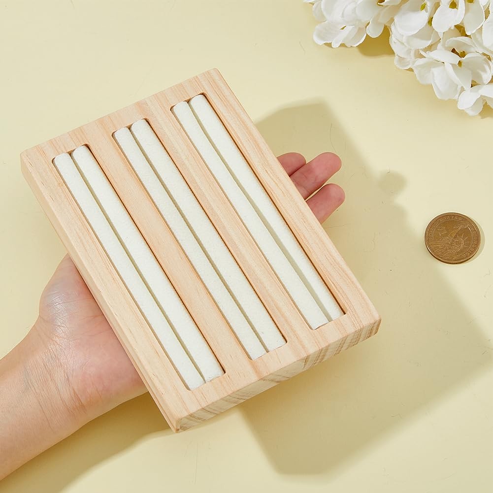 3-Slot Bamboo Ring Holder 5.87×4.09×10.63 Inch Wood Ring Displays Stand Recta…