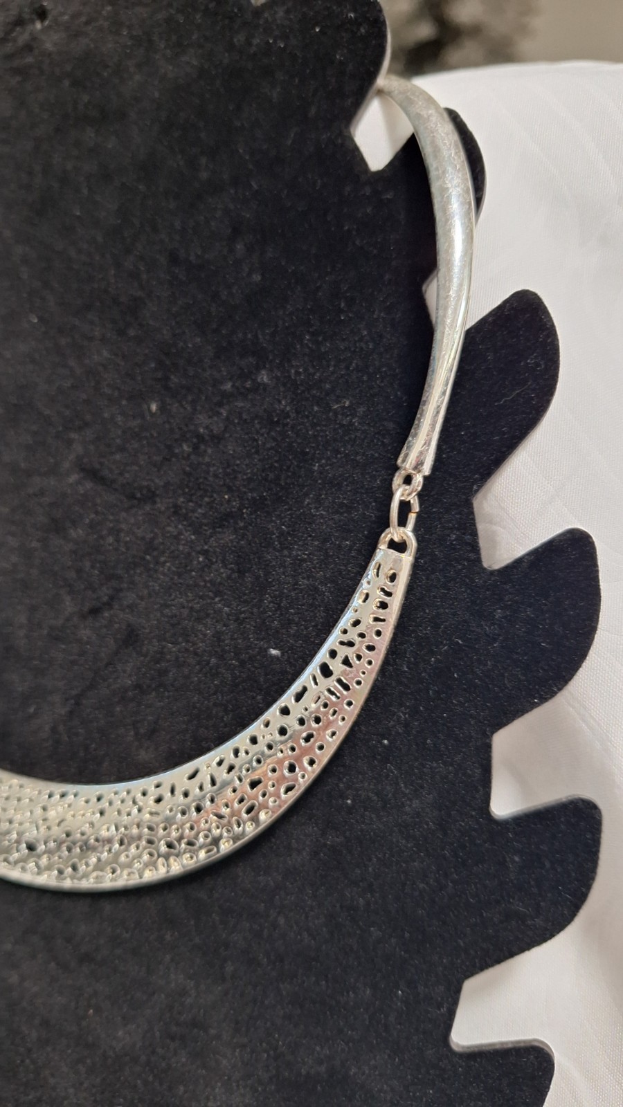 Silver Tone Crescent Collar Statement Necklace Adjustable Extender Lobster