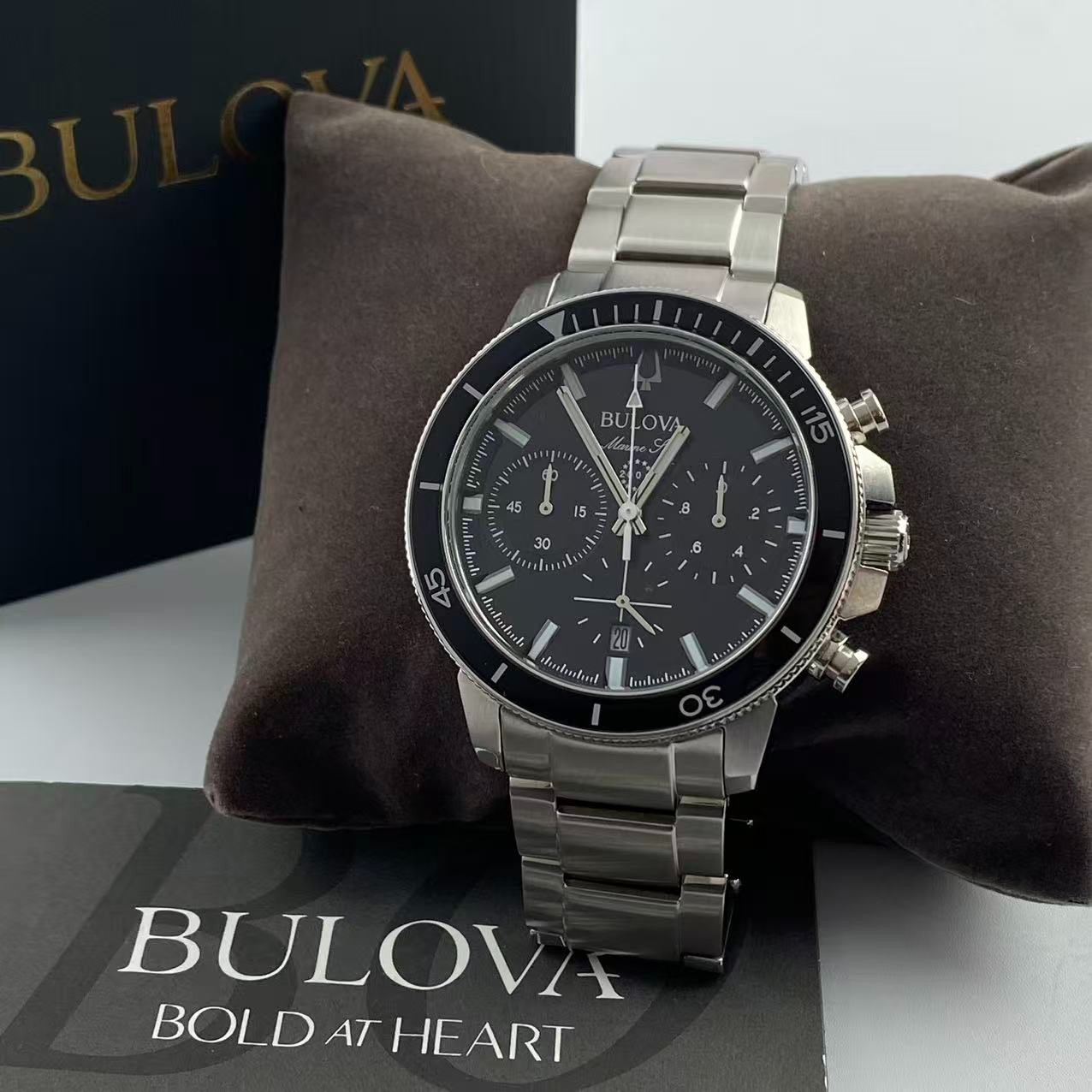 Bulova Marine Star Series C 96B272 Black Dial Stainless Steel Men’s Quartz Watch