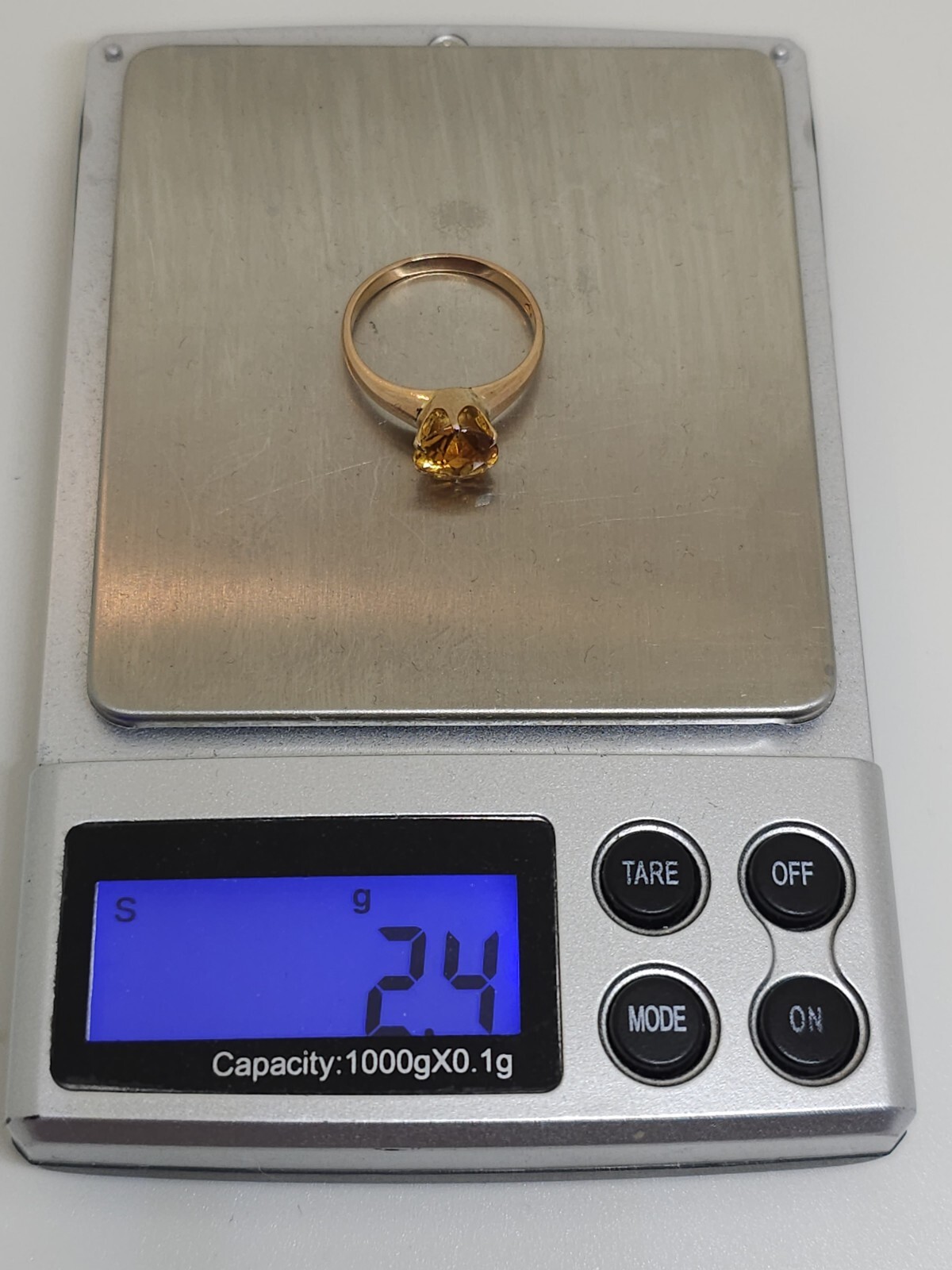 Vintage 12k Rose Gold 7.5 mm Round Citrine Solitaire Ring Size 5.75 2.4 Grams