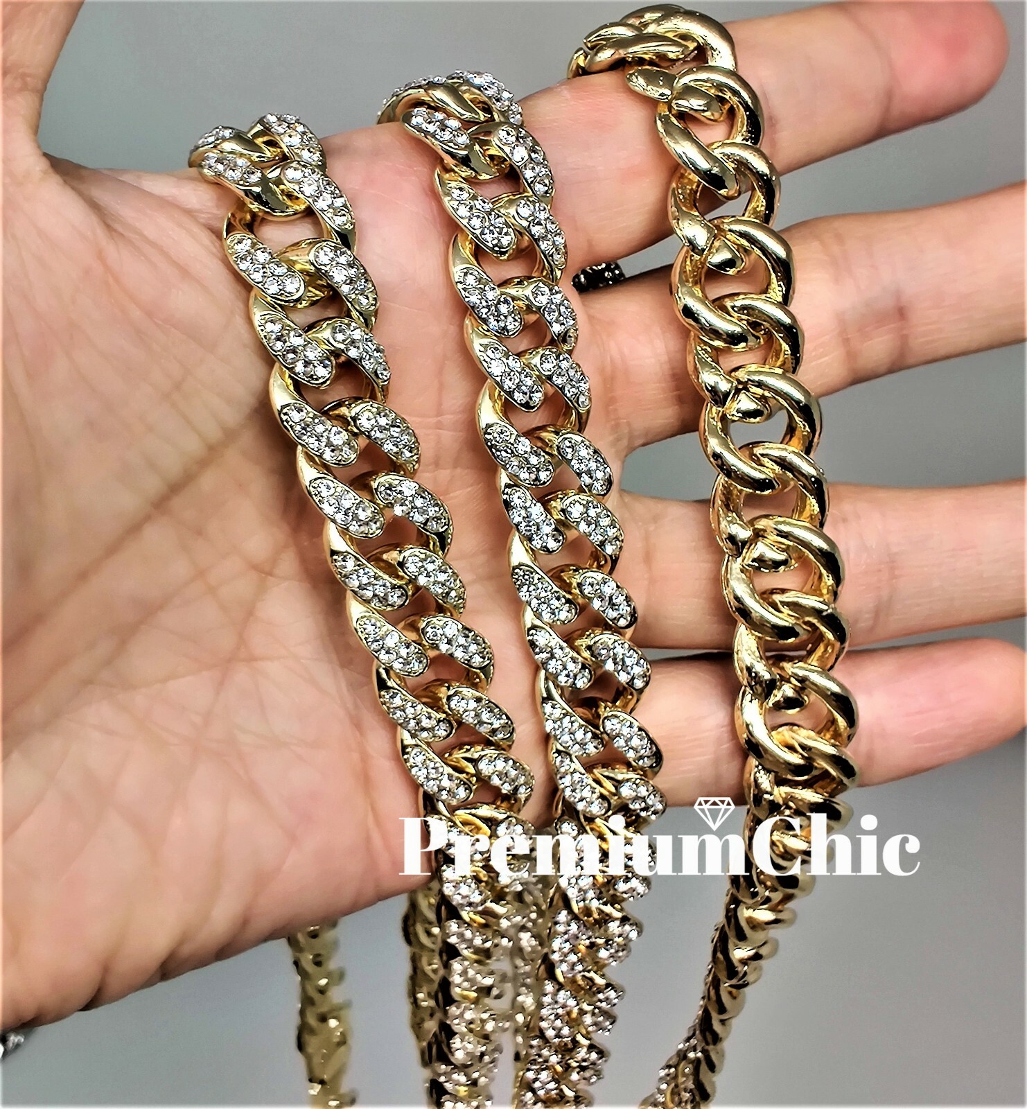 Gold Plated Men ANKH Pendant Tennis Necklace & Miami Cuban Choker CZ Jewelry SET