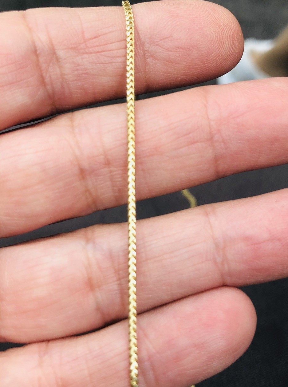 14KT YELLOW GOLD CUBAN BOX NECKLACE 1mm width 16 Inches Long Weight 3.4g-UNISEX