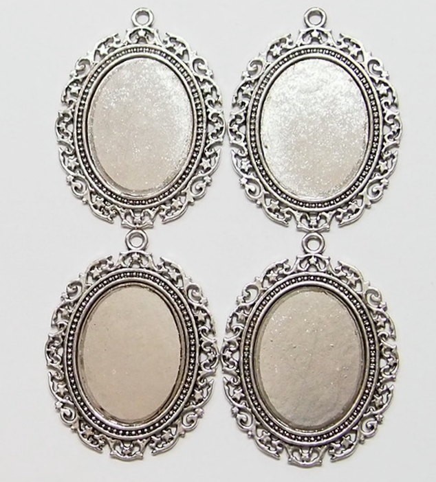 4 of 40x30mm Antique Silver Victorian Floral & Stars Pendant Settings 64x48mm