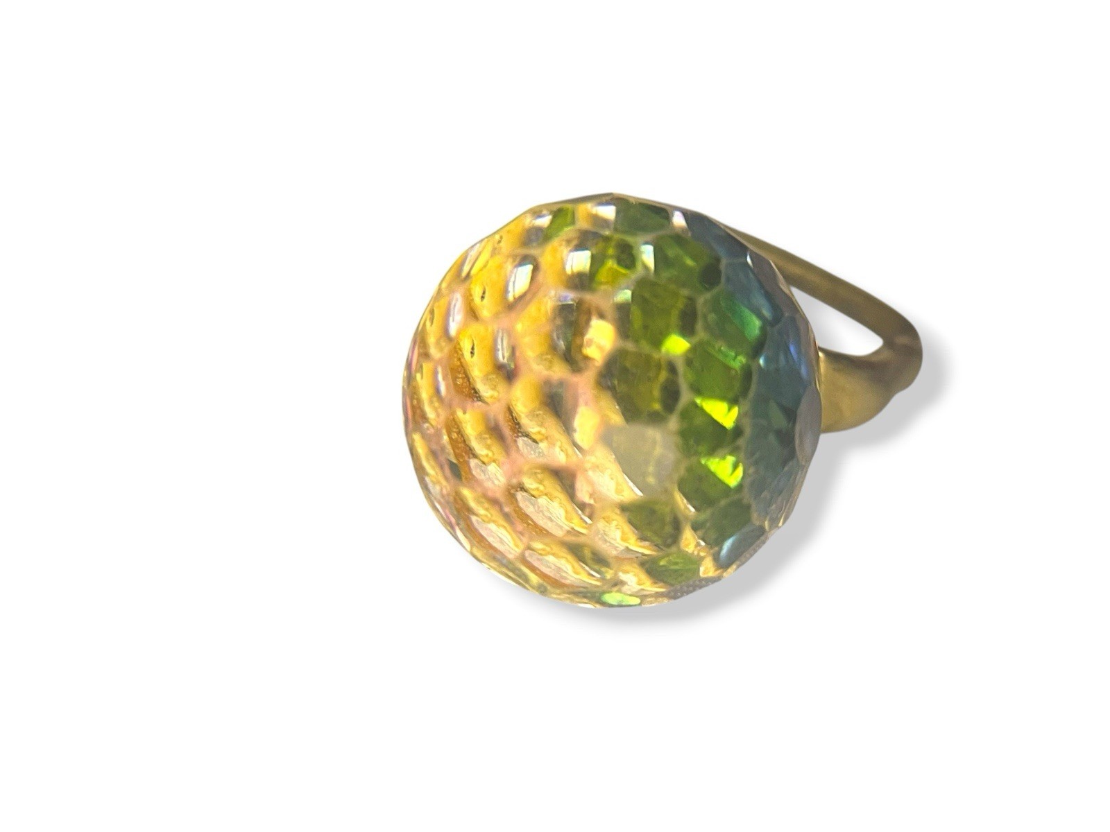 Vintage Vendome Crystal Disco Ball Prism Gold Tone Square Shank Adjustable Ring
