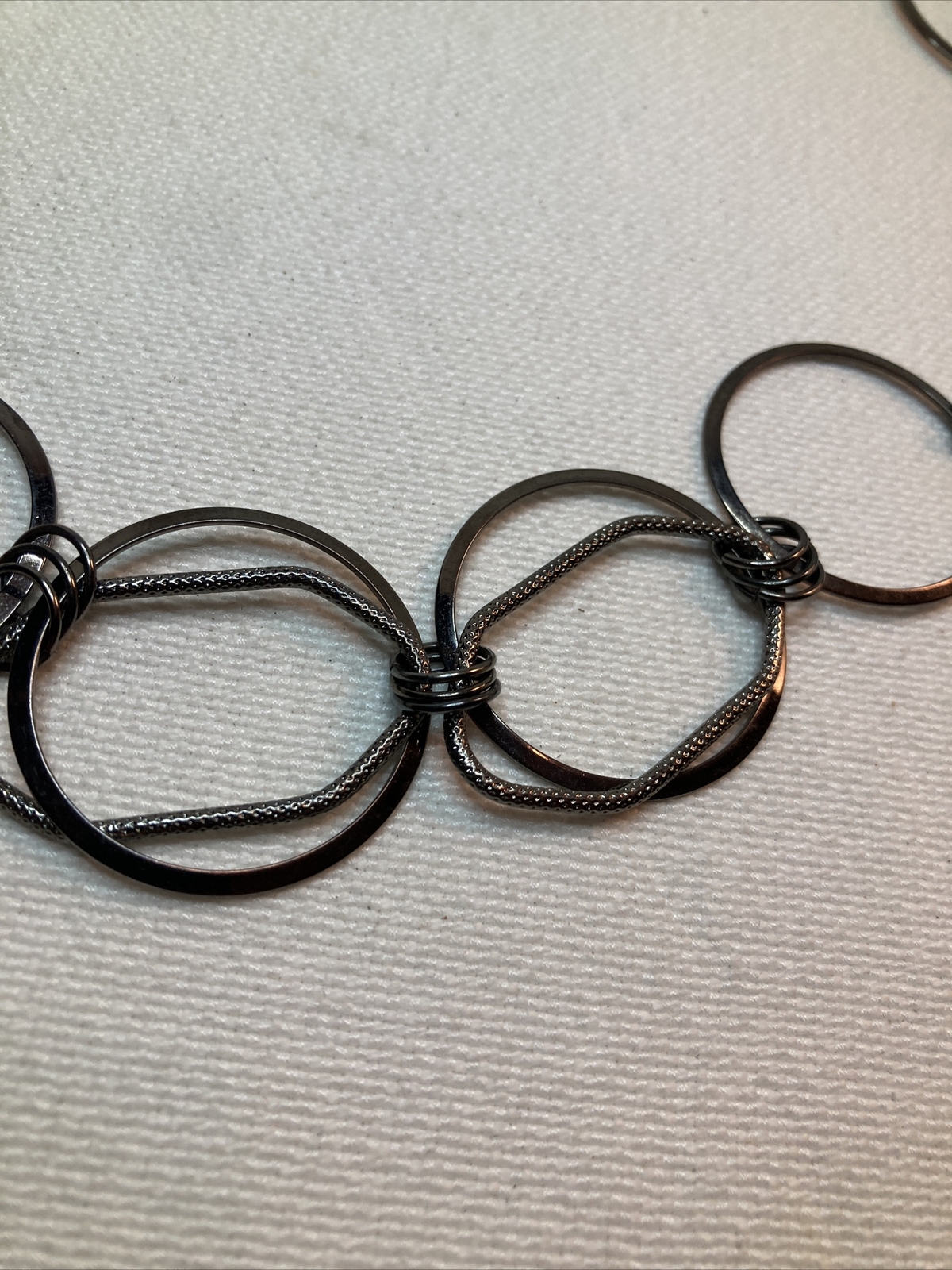Unique Signed Faux Leather Metal Loop Statement Necklace