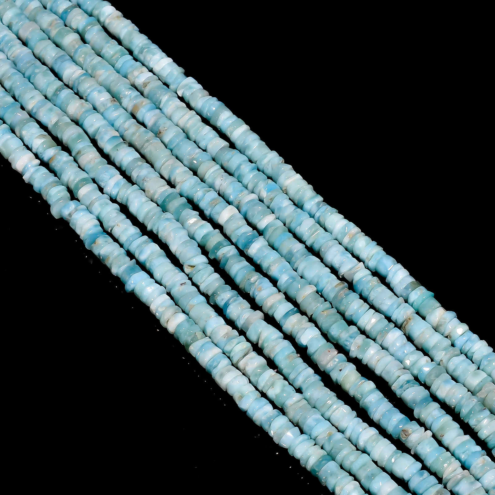 Natural Larimar Gemstone Rondelle Shape Smooth Beads 5X5X2 mm Strand 8″ EB-378