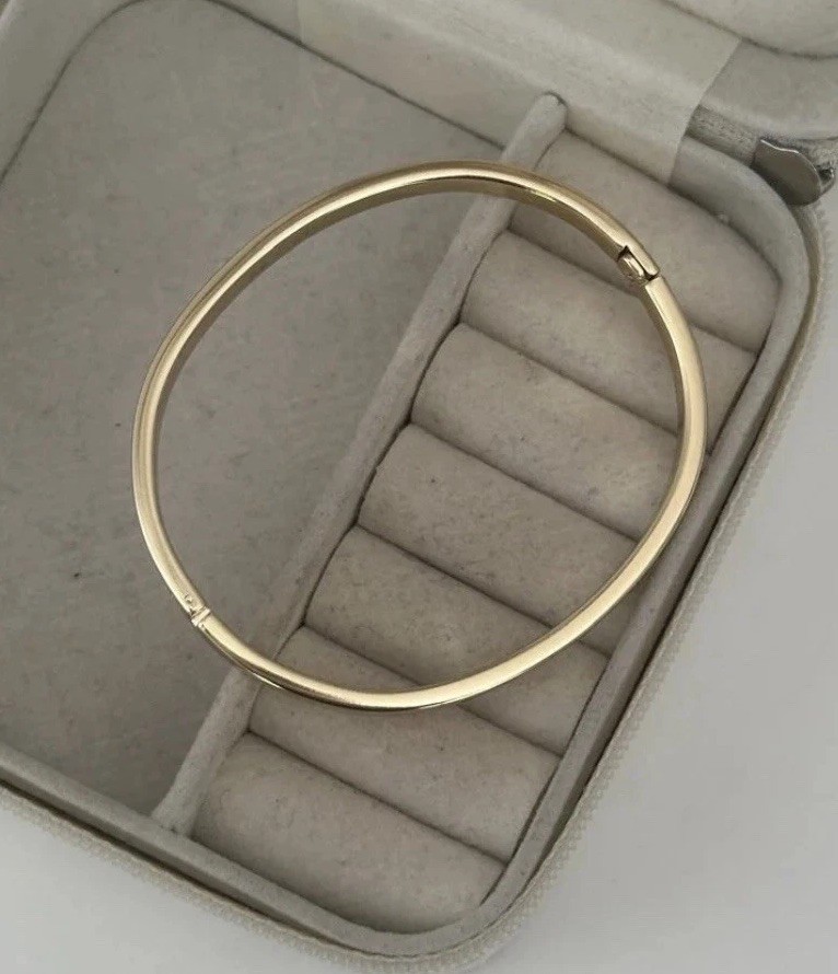 14K Gold Plated Oval Bangle Bracelet Water Resistant Rhodium Finish – Small 54mm