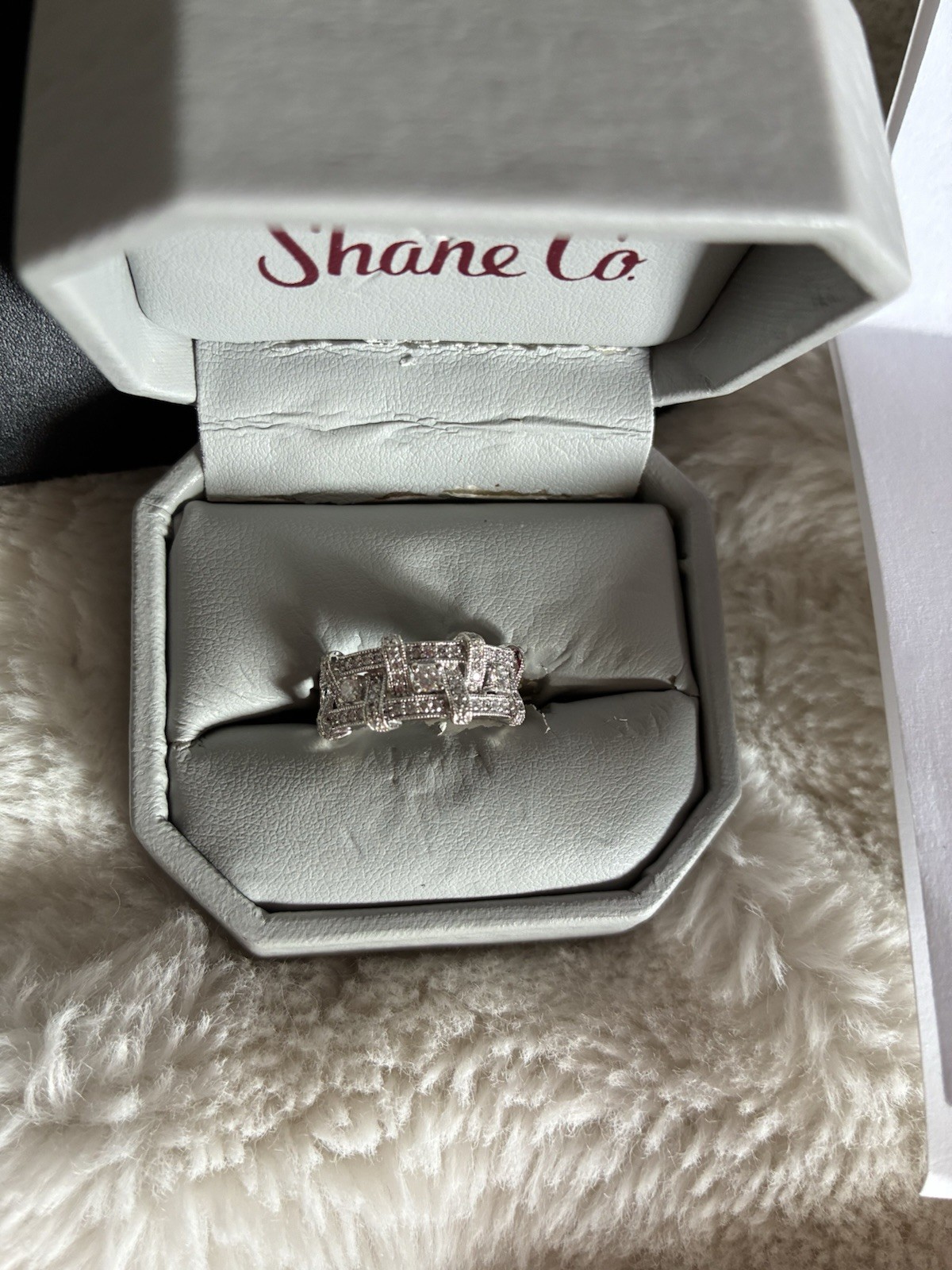 Basket Weave Diamond Ring Fashion Right Hand Sz 6.5 14 K White Gold