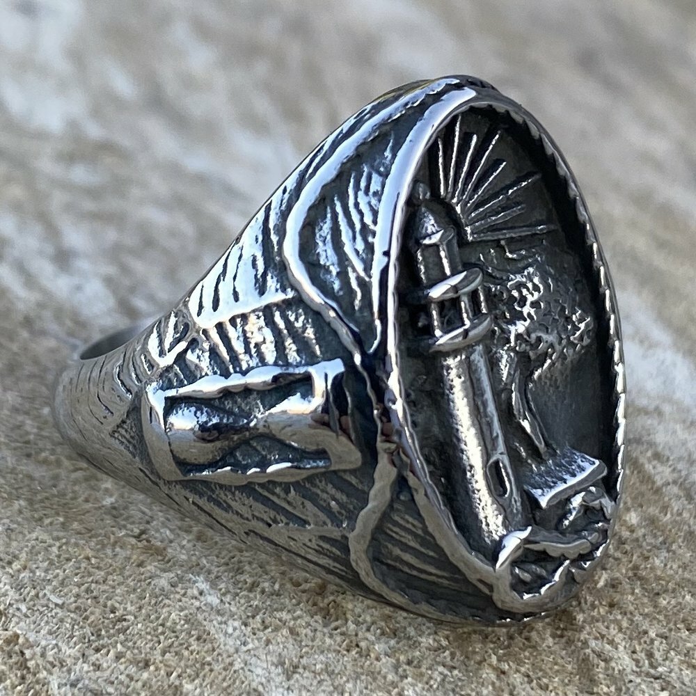 MENDEL Mens Stainless Steel Nautical Lighthouse Hourglass Marine Ring Size 7-15