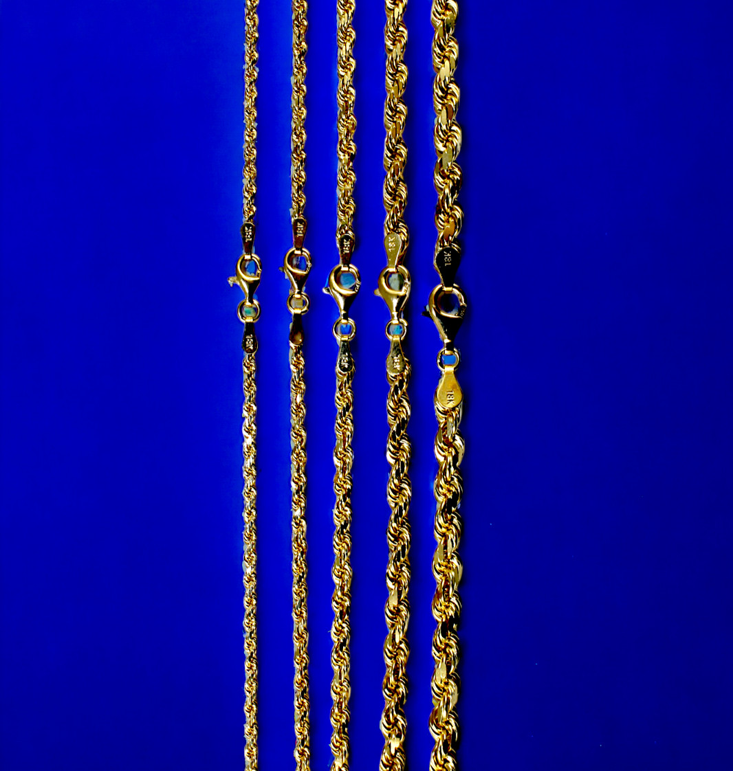 18K Yellow Gold SOLID Rope Chain Necklace Bracelet D/C Real Gold 2mm-6mm 7″-30″