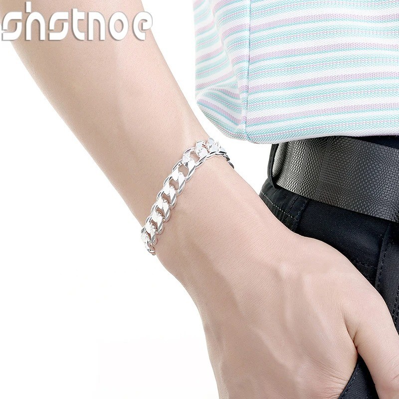 20cm 8 inches Popular 925 Sterling Silver 10mm Cuban Chain Bracelet For Men Wome