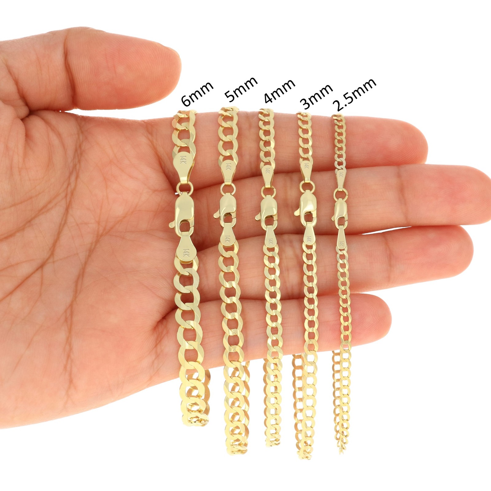 14K Yellow Gold Solid 2.5mm-12mm Cuban Curb Chain Link Bracelet Men Women 7″- 9″