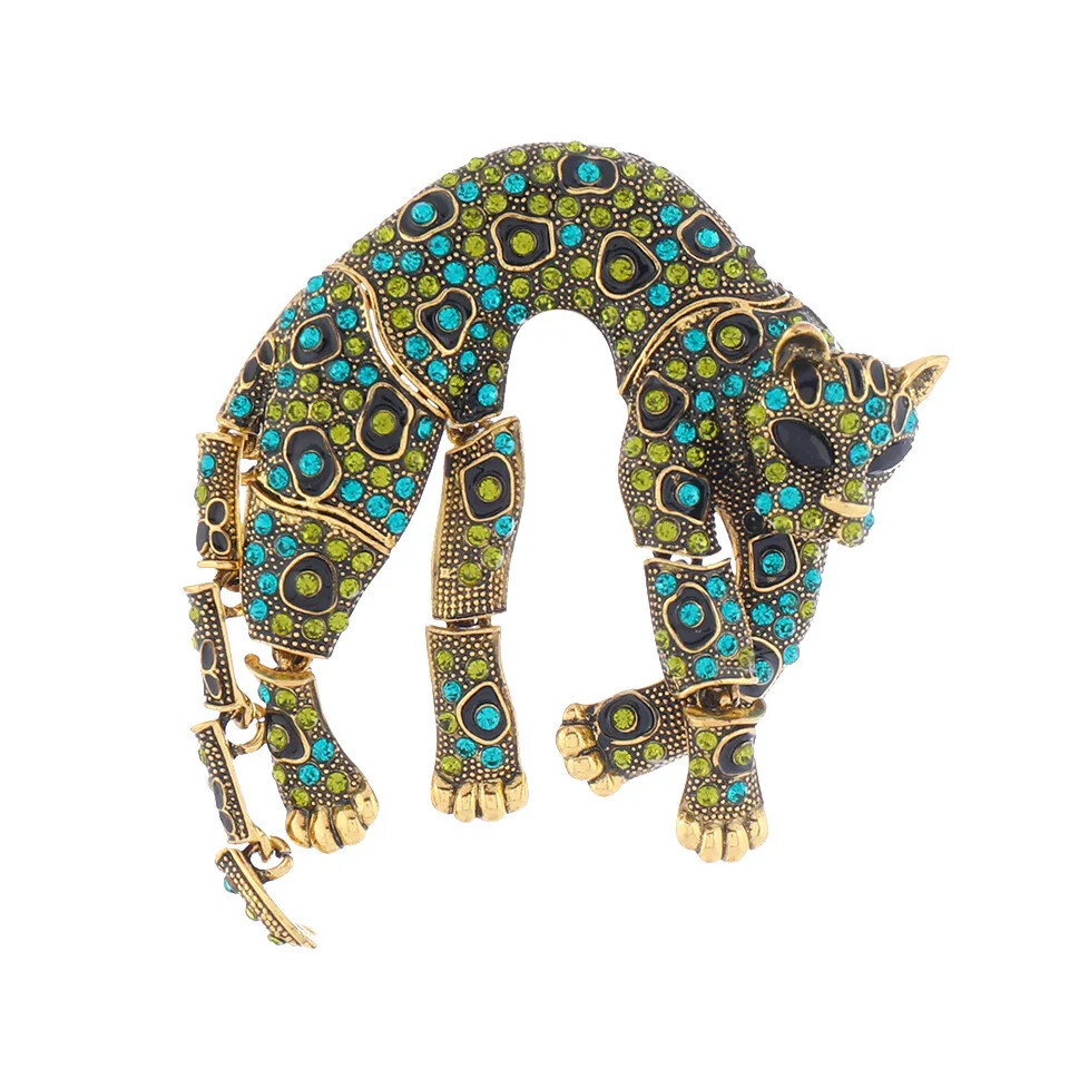 men’s full rhinestone leopard brooch animal clothing accessories pins jewelry