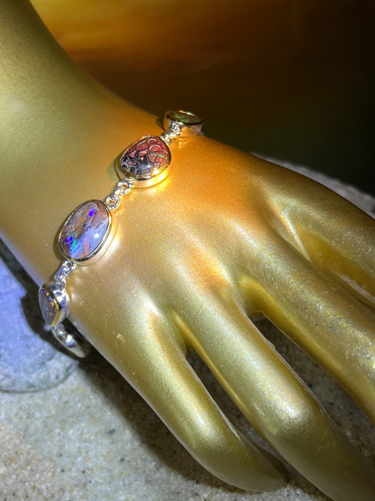 9 Boulder Opals in 18Kt Gold Vermeil Setting Link Bracelet