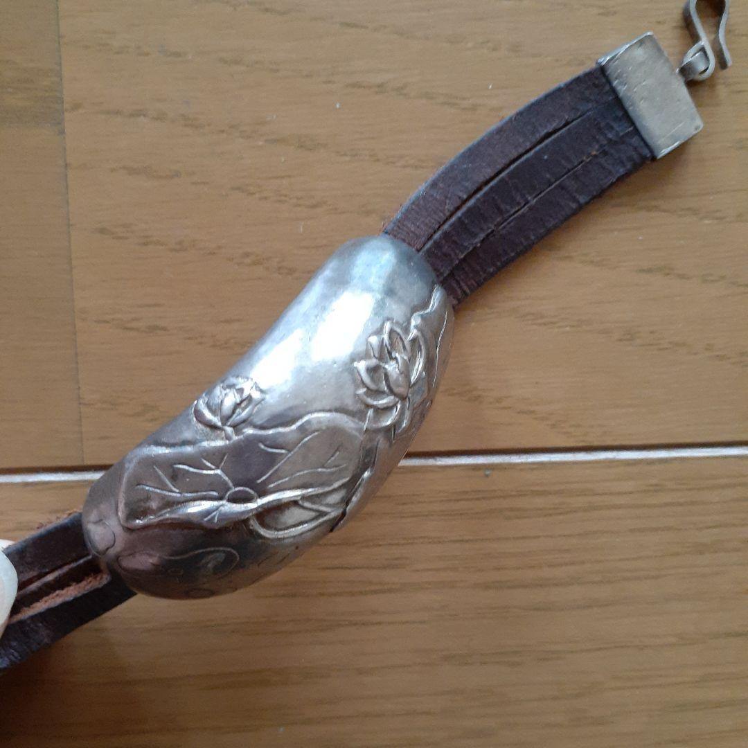 Silver and Leather Bracelet, Vintage, Used, 36.3g