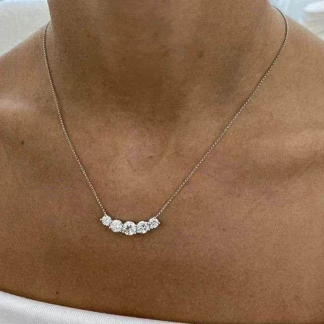 1.50 CT Round Cut Lab-Created Diamond Five Stone Necklace 14K White Gold Plated