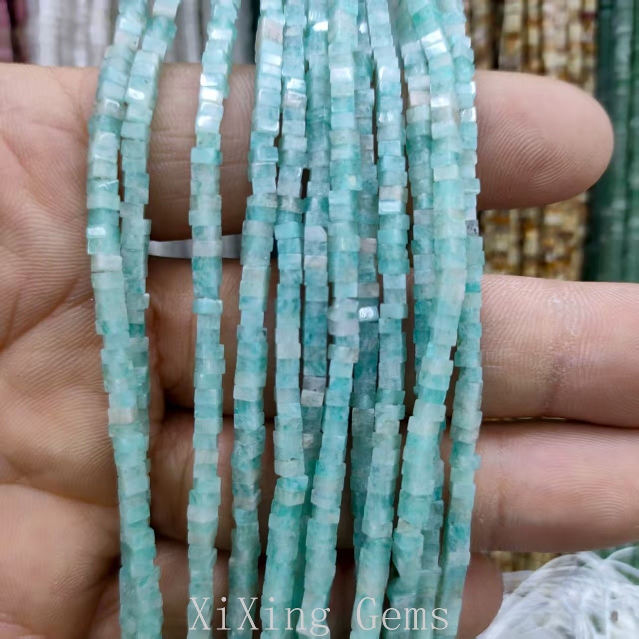 1x2mm Natural Blue Amazonite Flat Square Disc Spacer Beads for Jewelry Making