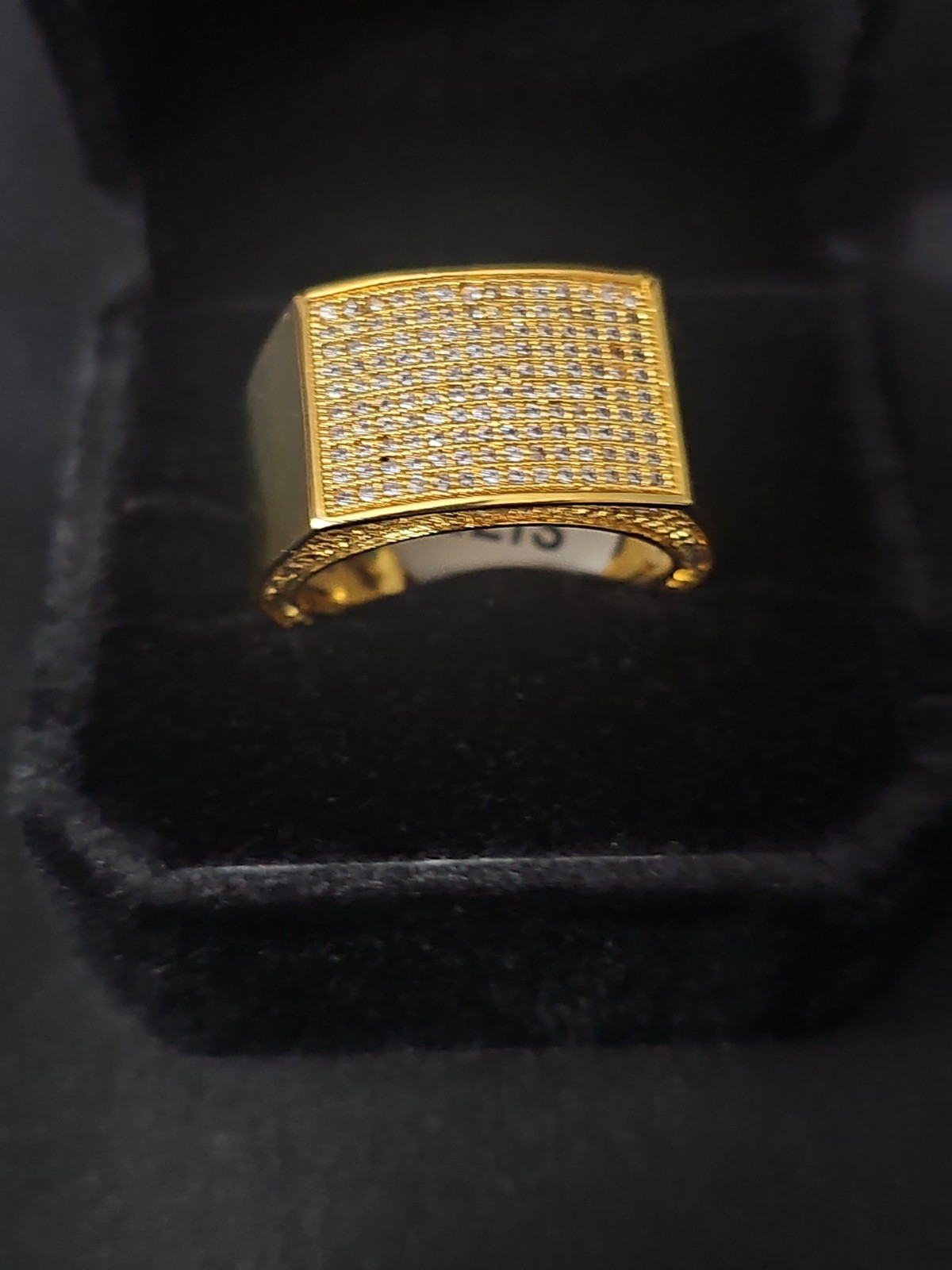 SZ10 12.9m Gold-Plated steel statement Ring w/Clear prong set CZs Stones