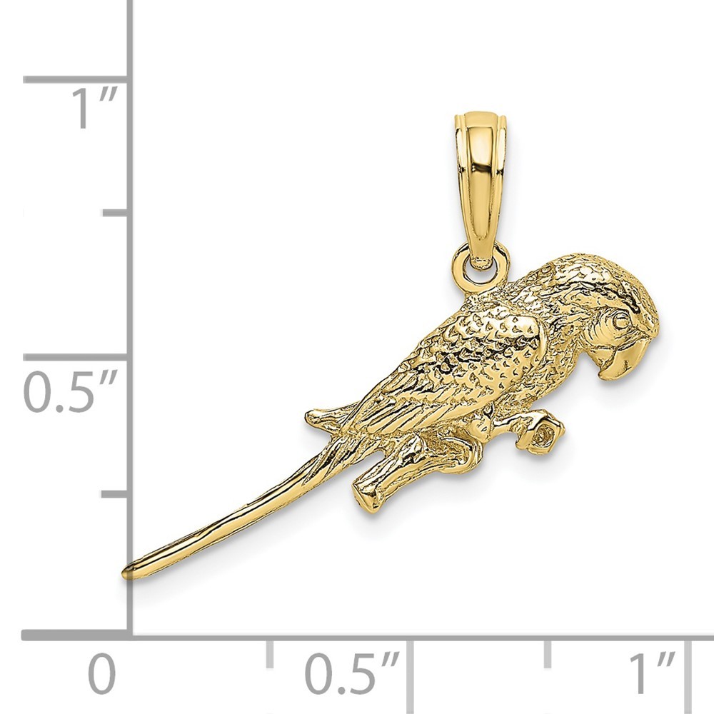 10K Yellow Gold 3-D Parrot Charm Pendant L-12.85 mm, W-24.7 mm
