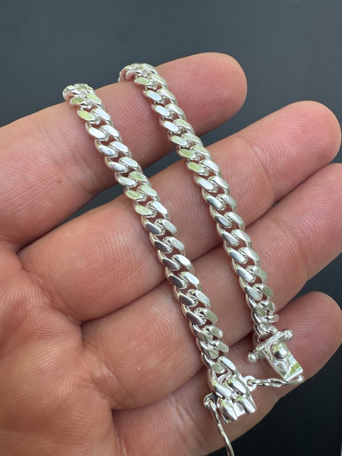 Real Miami Cuban Link Bracelet Solid 925 Sterling Silver Box Clasp ITALY 4-10mm