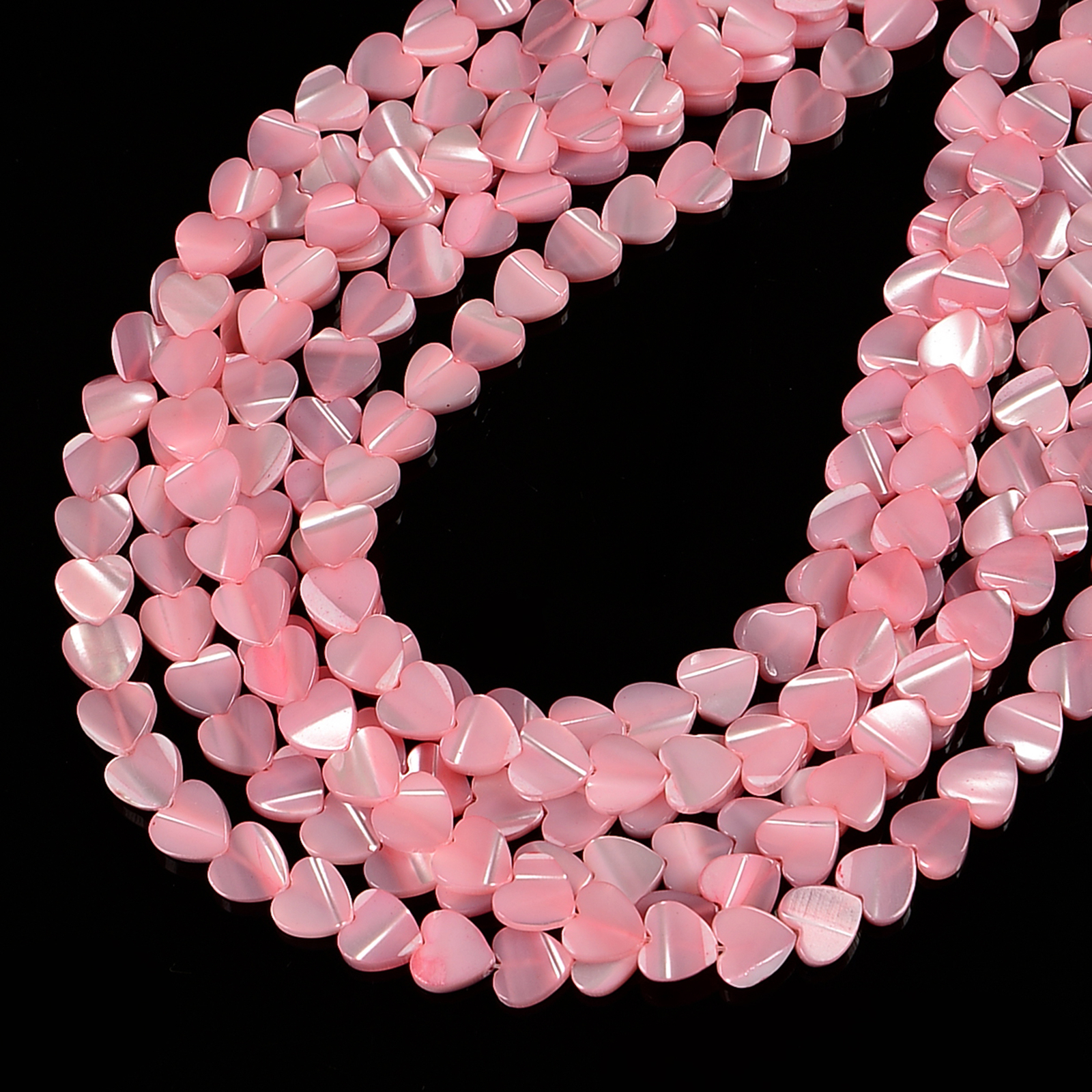 Pink Mother of Pearl MOP Shell Heart Shape Beads Size 6mm 8mm 10mm 15.5″ Strand