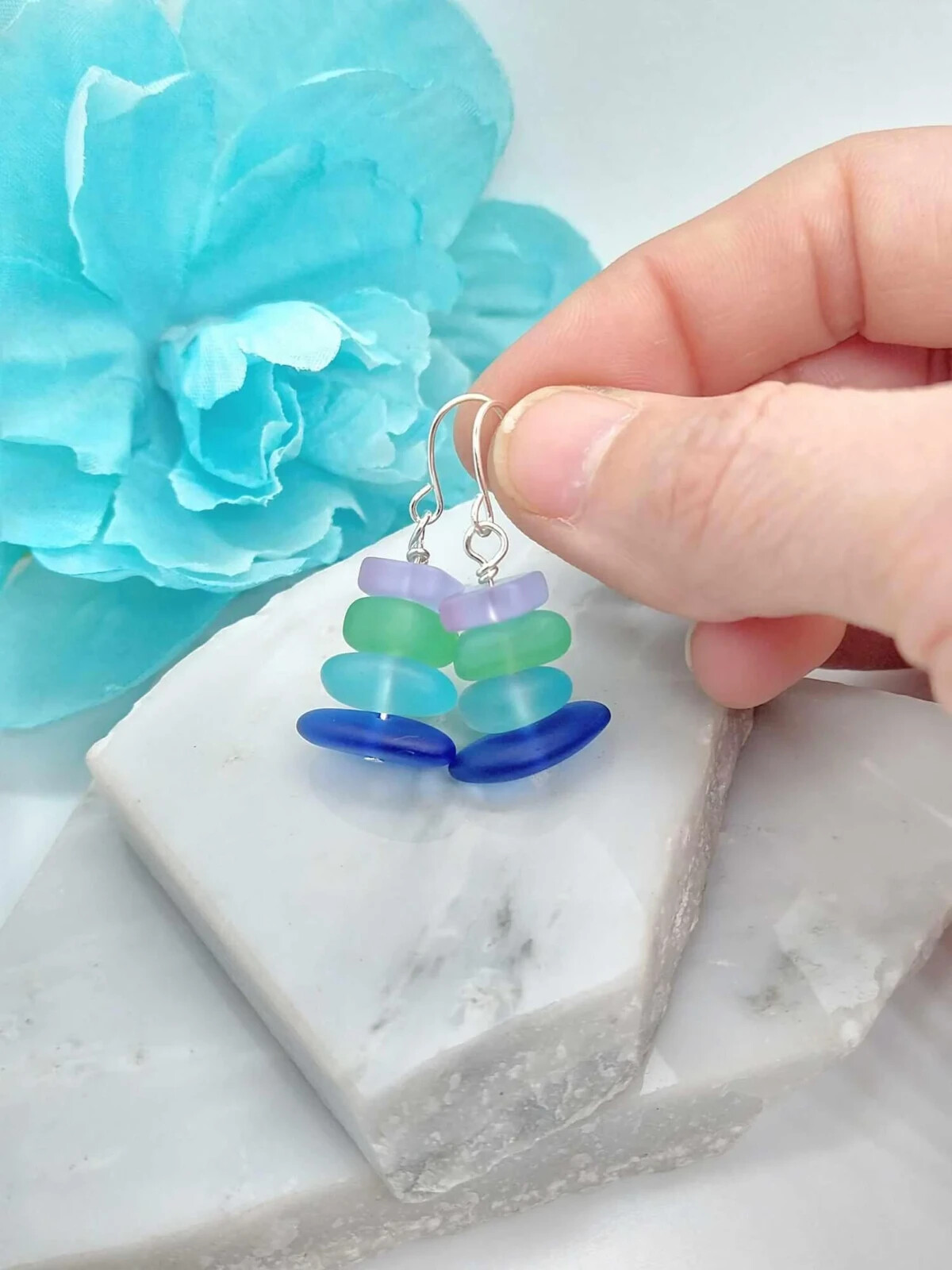 Seaglass Sterling Silver Ladies Dangle Earrings Beach Jewelry Beach Gift For Her