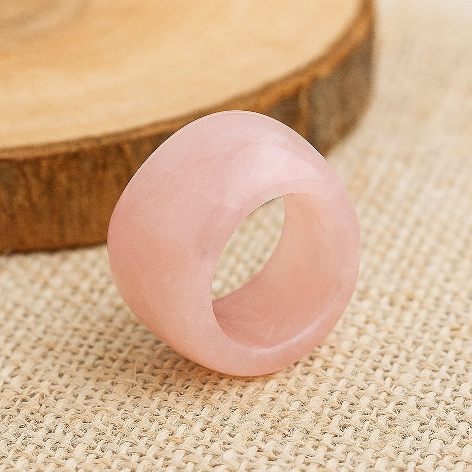 Rose Quartz Ring Ladies Natural Stone Solid Polished Statement Jewellery Pink