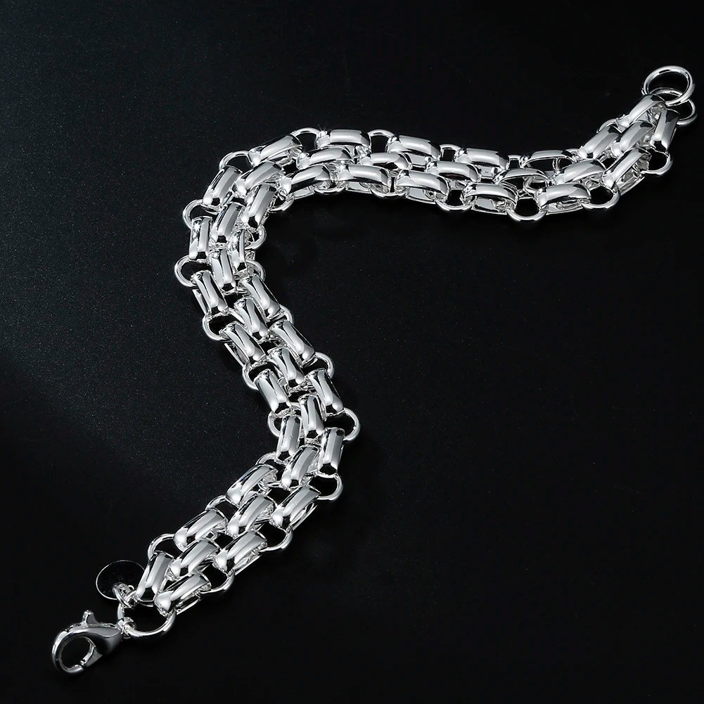 925 Sterling Silver Women Lnterlocking Circle Bracelet Chain Fashion Jewelry