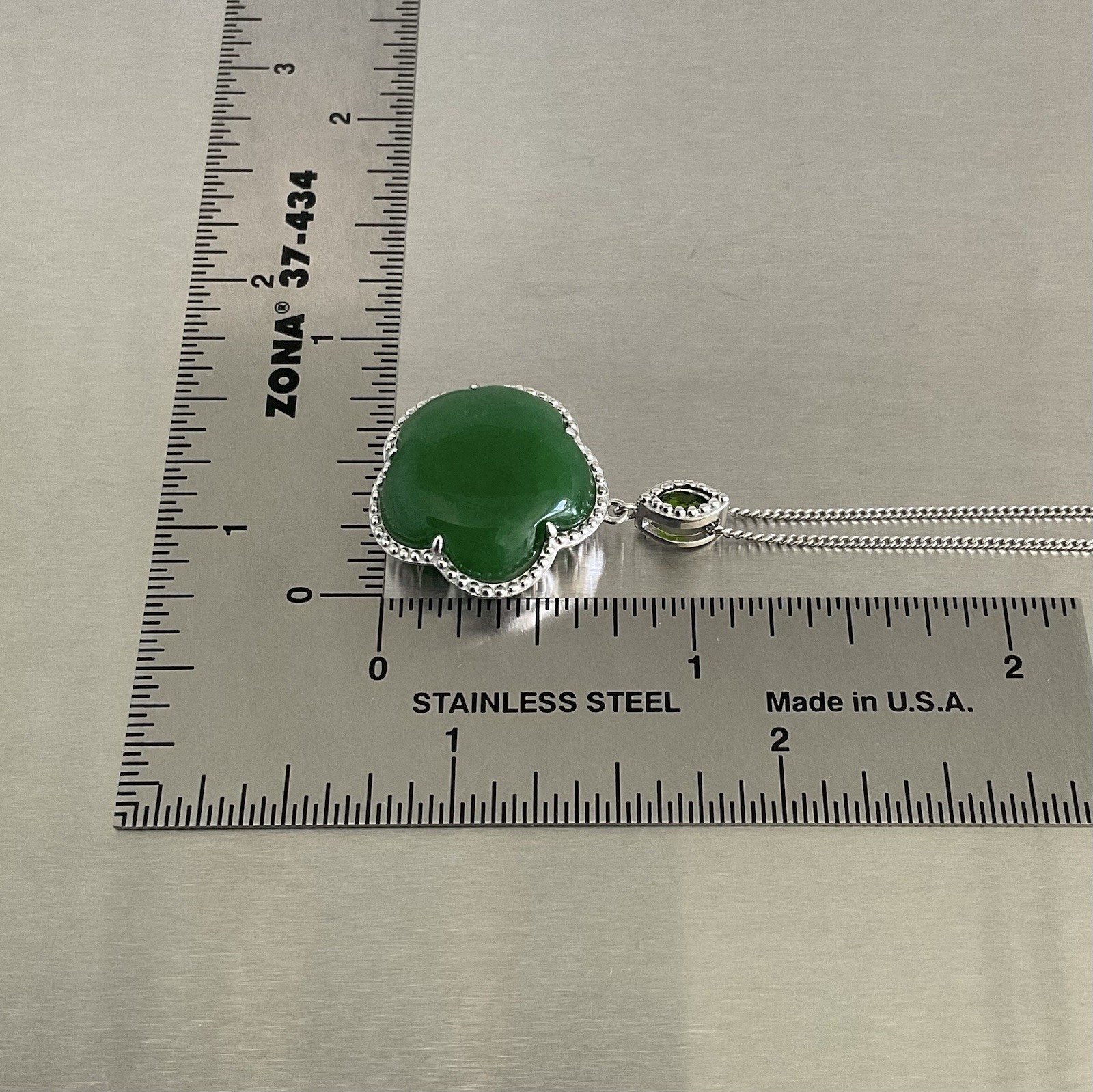 Green Jade Chrome Diopside Floral Pendant Necklace 925 Sterling Silver 18″ Chain