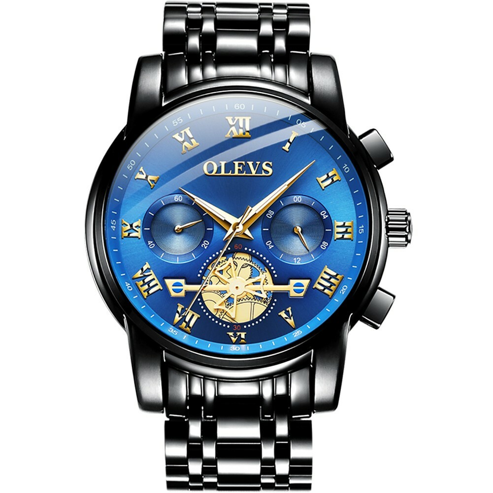 Mens Quartz Stainless Waterproof Chronograph Luminous Watch Wrist Black Christma