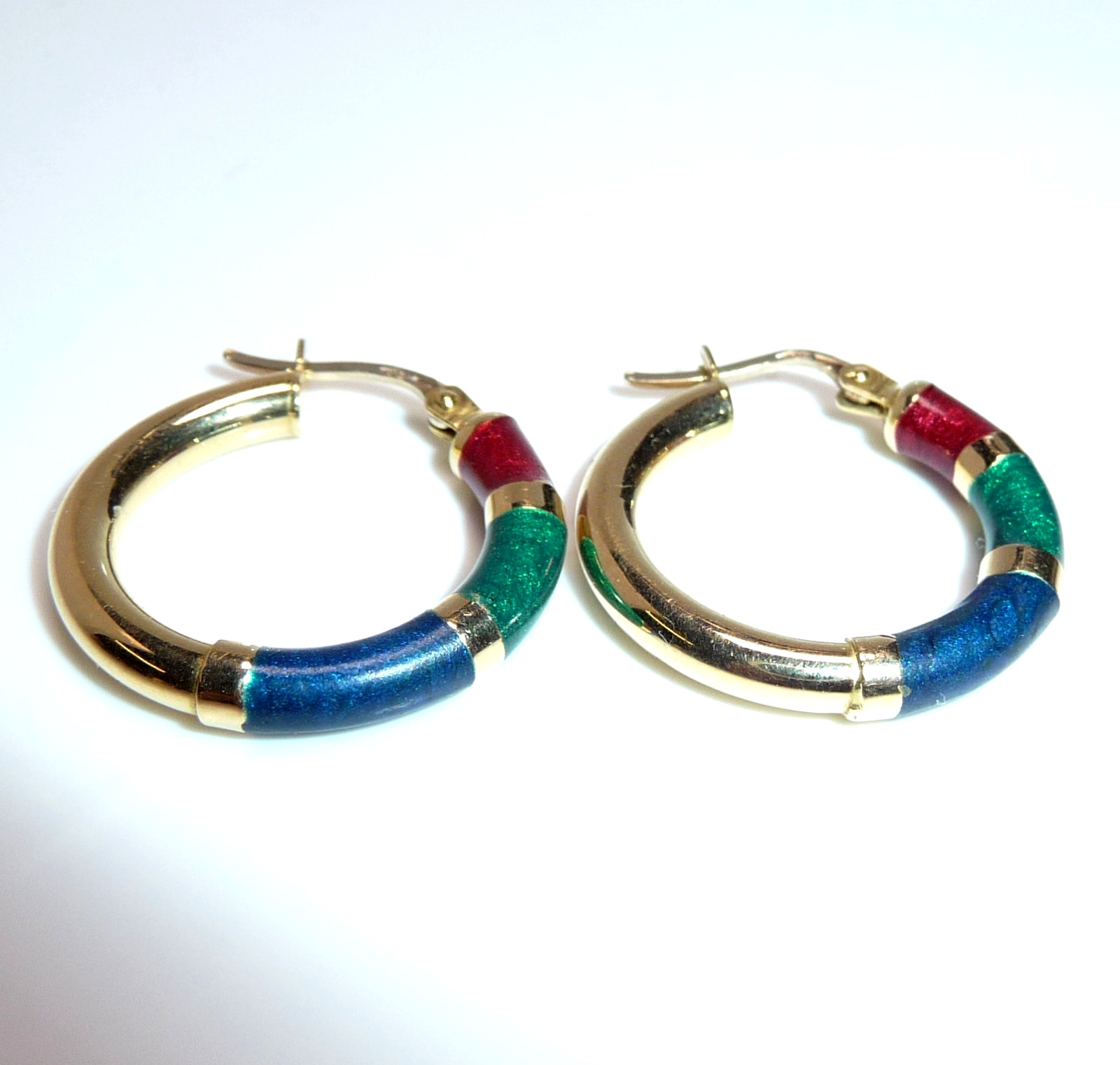 Earrings Hoop 750 Gold Colourful Enamel Italy Italy 21.8mm Diameter 3.1g