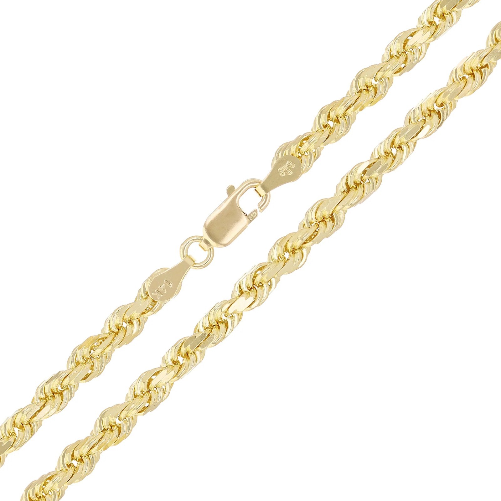 14K Yellow Gold, 4mm Rope Chain – Diamond Cut, 16″-24″