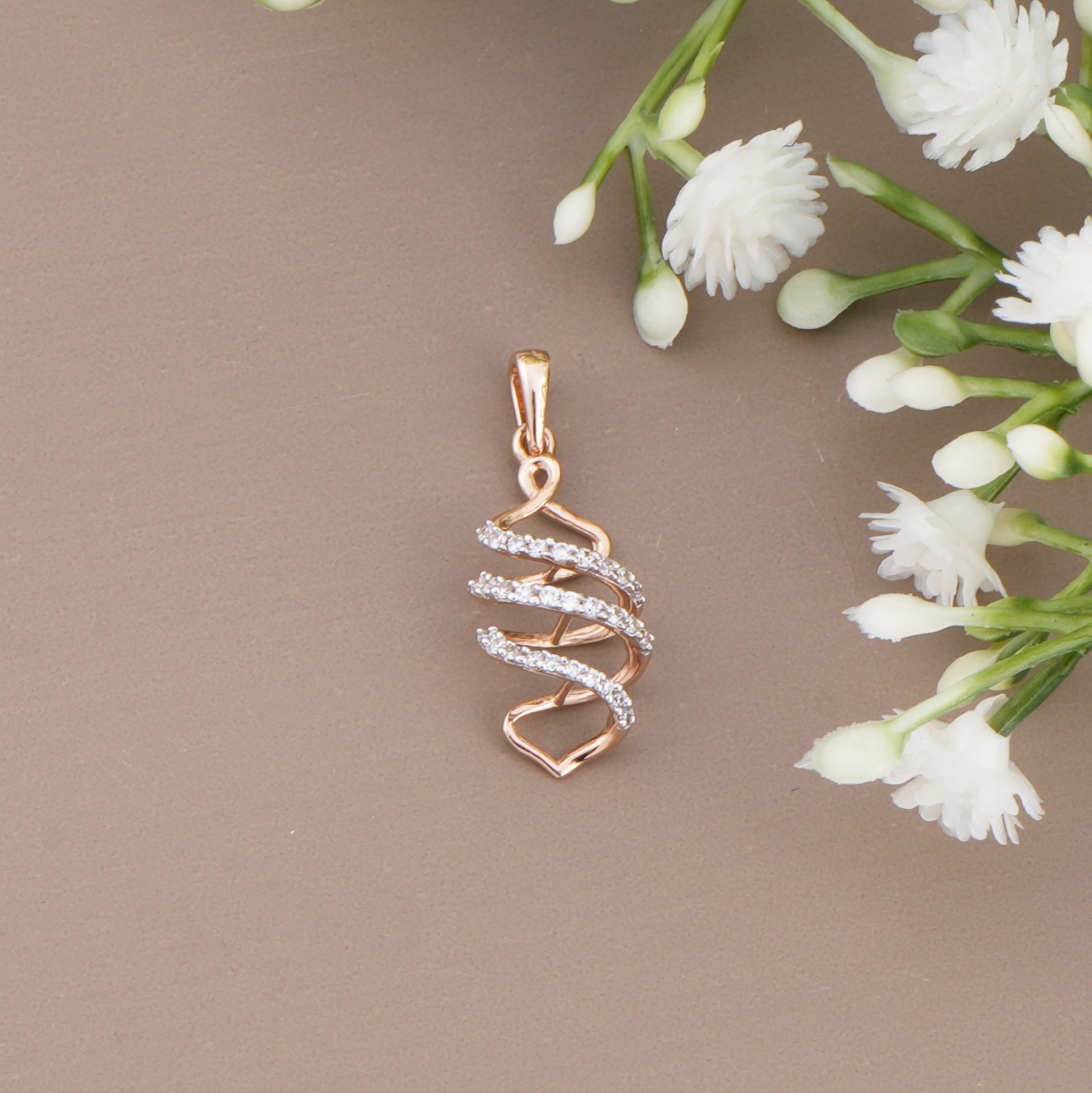 18k Rose Gold DNA Necklace Set, Pendant , CZ Diamonds: Jewelry Gift