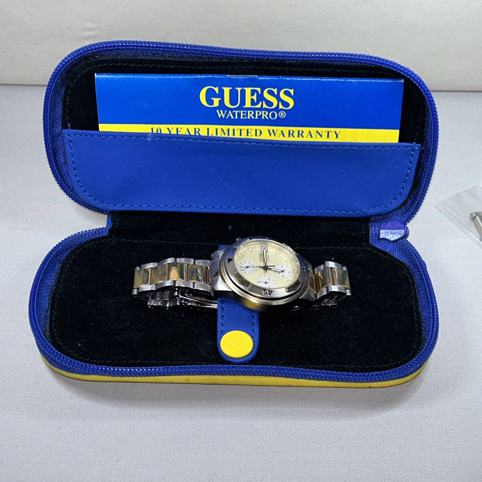 GUESS WATERPRO 165 feet / 50 meters Silver and Gold Tone Mens Watch With Case