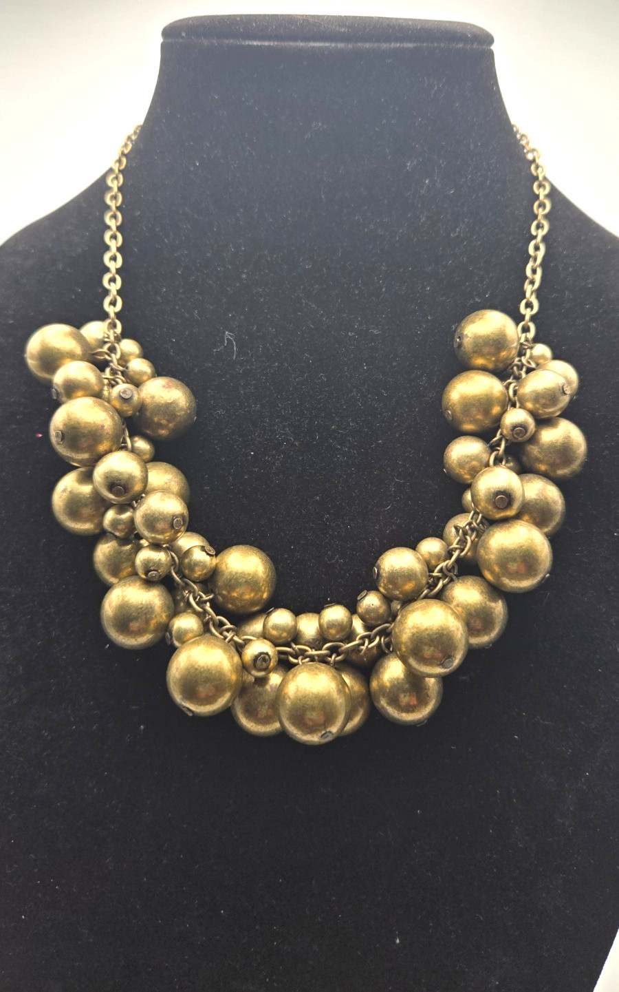 Vintage Chunky Brass Bubble Bead Cluster Boho Bib 20″ South Asian Necklace