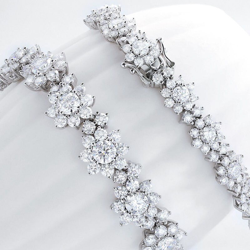 Round Moissanite Flower Tennis Chain Women Wedding Necklace 925 Sterling Silver