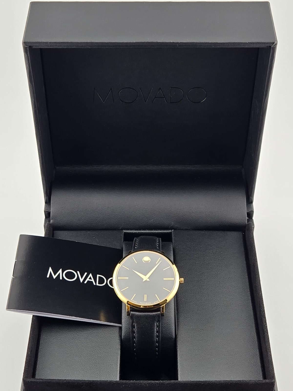 Movado Ultra Slim Women’s Gold Tone Leather Band Watch – 0607091 ($795 MSRP)