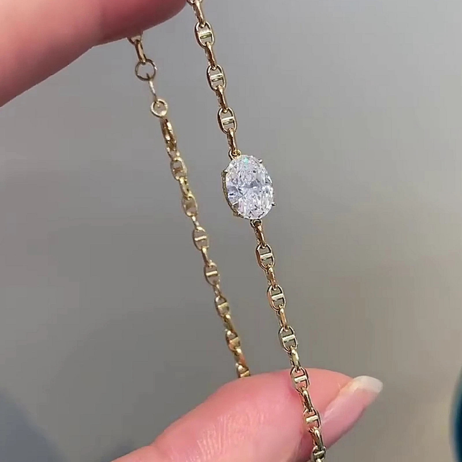 2Ct Oval Cut Lab-Created Diamond Women’s Chain Bracelet 14K Yellow Gold Finish