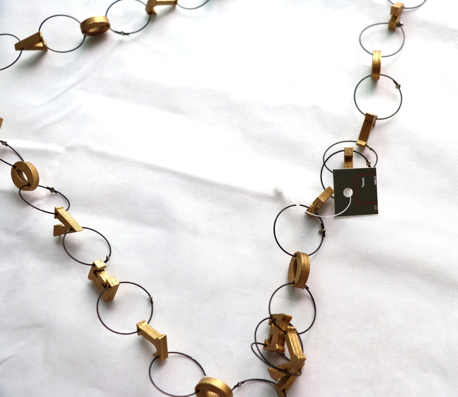 JIANHUI LONDON Gold Tone LOVE Letters Recycled Wood Wire Chain Necklace 52″ New