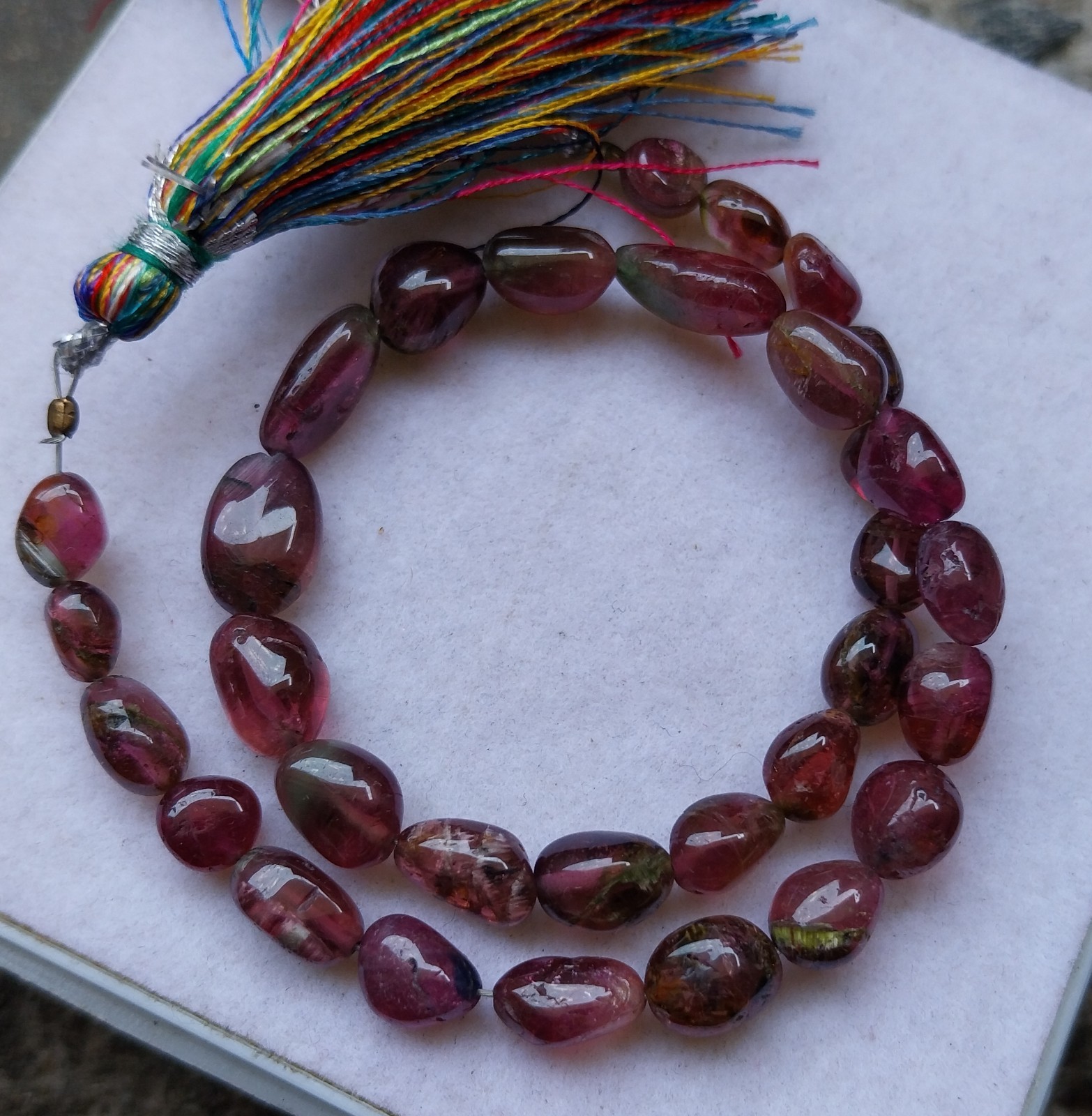60 Ct 5.5×6 to 5×12 MM Natural Multi Bi Color Tourmaline Tumble 10 Inch Beads