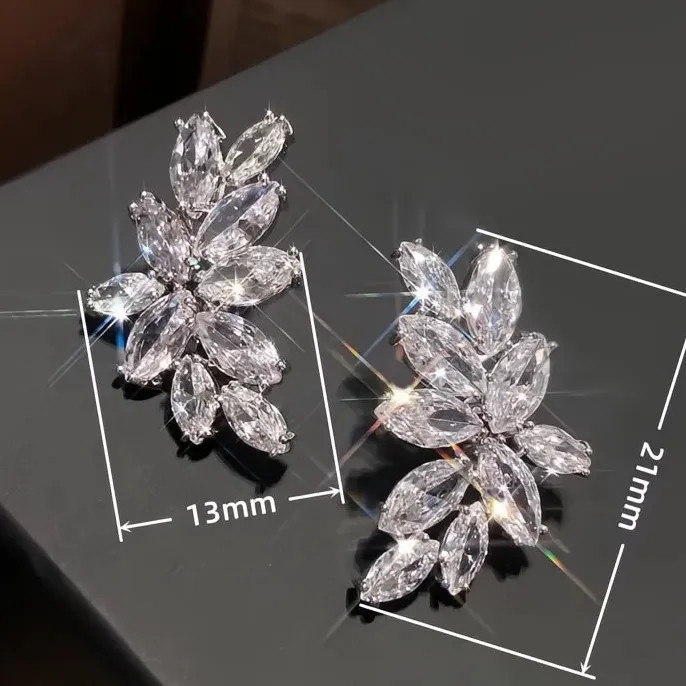 Geometric Cubic Zirconia Stud Earrings in Copper Alloy for Wedding Party