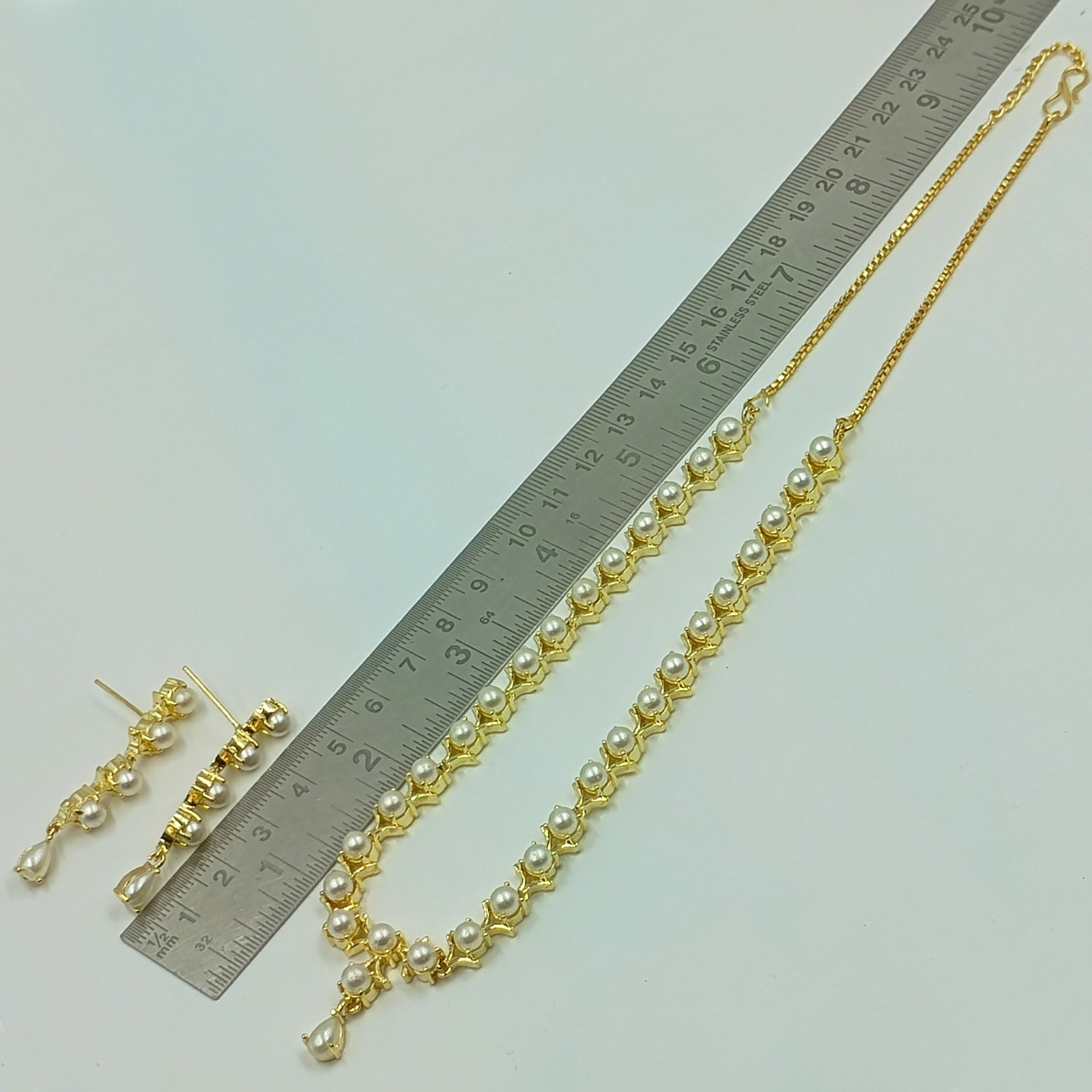 22k Gold Plated Pearl Round Stone Statement Necklace Set Wedding Jewelry Women’s