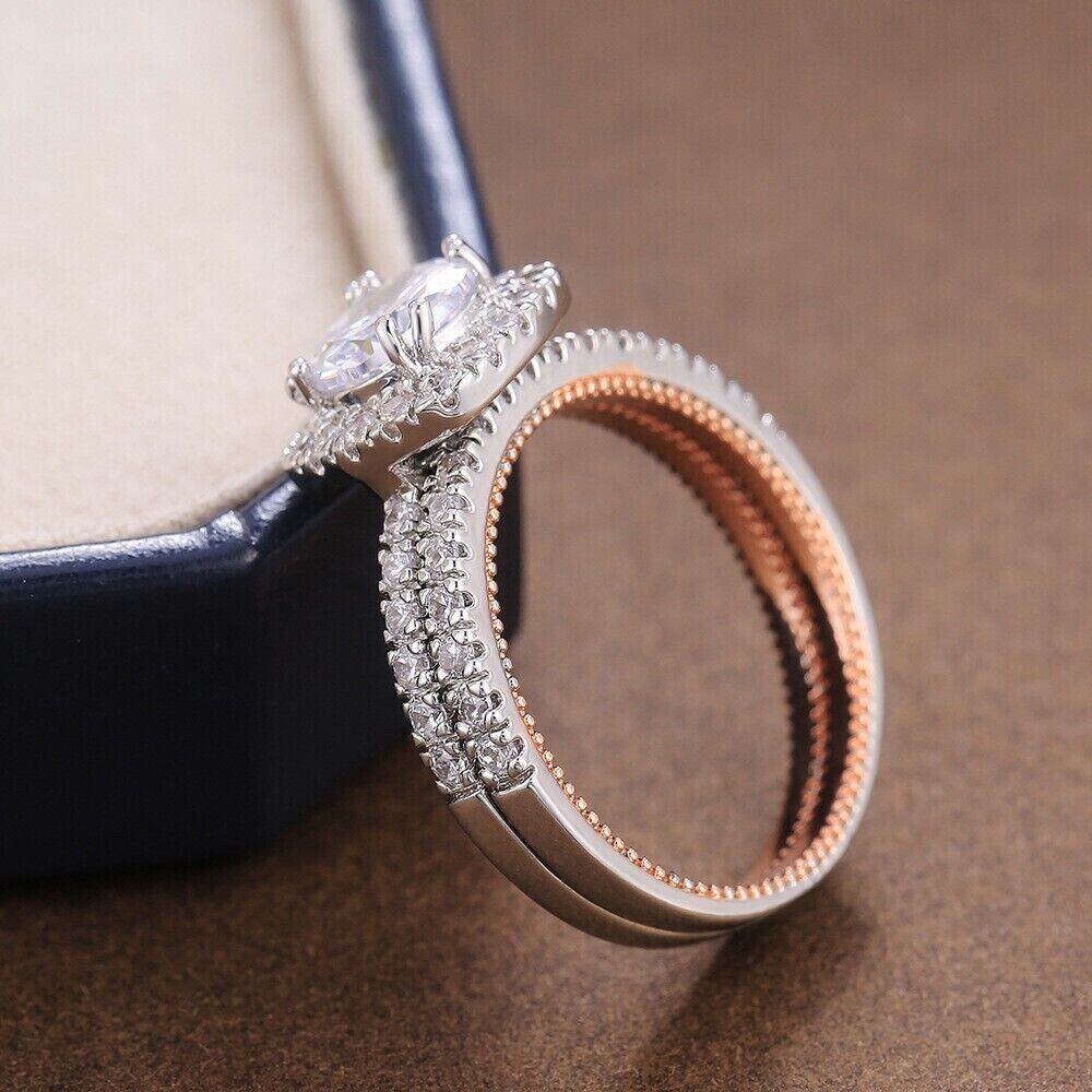 1.20Ct Round Cut Simulated Diamond Bridal Set Band Ring In 14K Rose Gold Plated